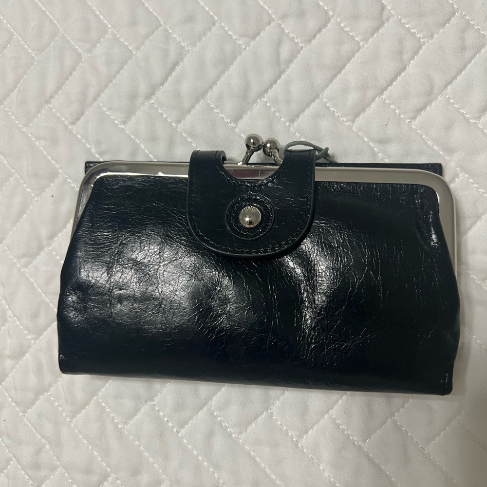 HOBO Black Leather Wallet with Silver Accents
